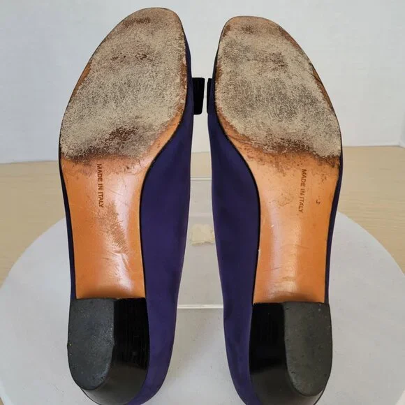 Vintage Salvatore Ferragamo Purple Nubuck Vara Plate Bow Low-Heel Pump Shoes 9AA - Picture 10 of 16